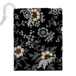 White And Yellow Floral And Paisley Illustration Background Drawstring Pouch (4XL) Back