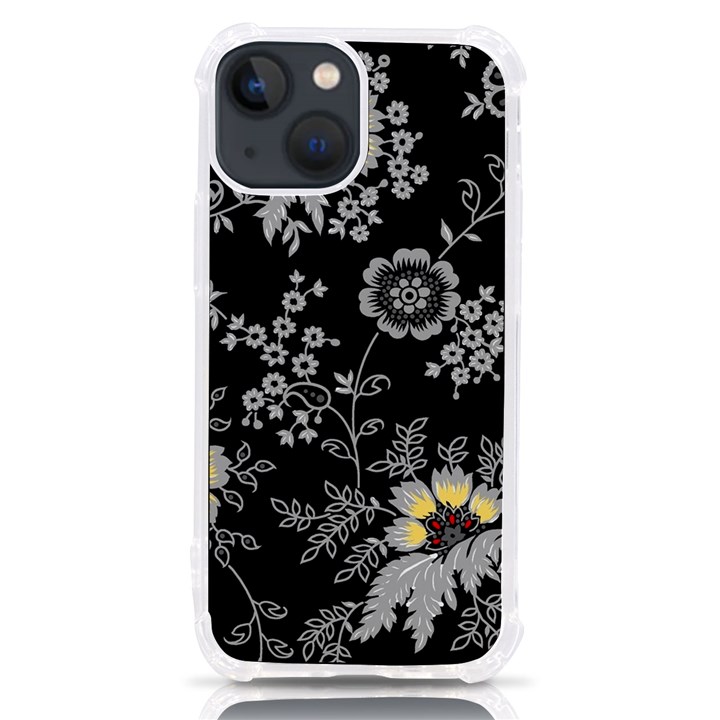 White And Yellow Floral And Paisley Illustration Background iPhone 13 mini TPU UV Print Case