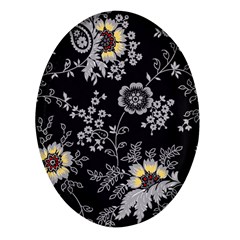 White And Yellow Floral And Paisley Illustration Background Oval Glass Fridge Magnet (4 Pack) by Cowasu