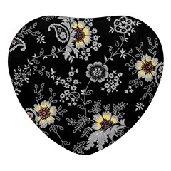 White And Yellow Floral And Paisley Illustration Background Heart Glass Fridge Magnet (4 Pack) by Cowasu