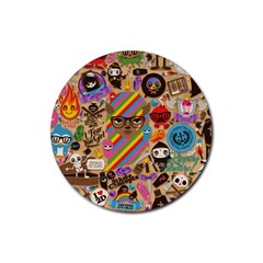 Multicolored Doodle Art Wallpaper Rubber Round Coaster (4 Pack)