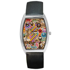 Multicolored Doodle Art Wallpaper Barrel Style Metal Watch by Cowasu