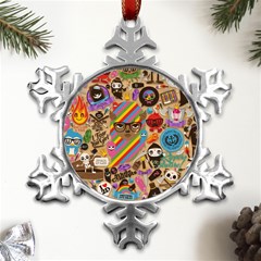 Multicolored Doodle Art Wallpaper Metal Small Snowflake Ornament