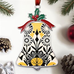 Flowers Pattern Metal Holly Leaf Bell Ornament