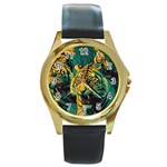 Tiger Round Gold Metal Watch Front