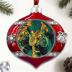 Tiger Metal Snowflake And Bell Red Ornament