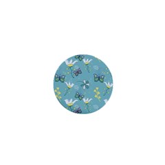 Butterfly Flower Blue Background 1  Mini Buttons by danenraven