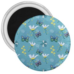 Butterfly Flower Blue Background 3  Magnets by danenraven