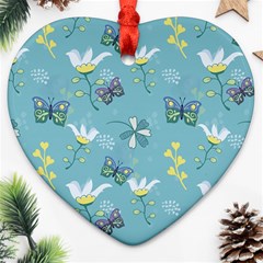 Butterfly Flower Blue Background Ornament (heart)