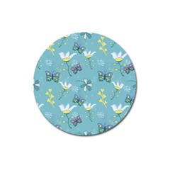 Butterfly Flower Blue Background Magnet 3  (round) by danenraven