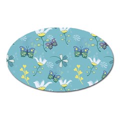 Butterfly Flower Blue Background Oval Magnet by danenraven