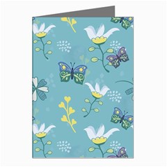 Butterfly Flower Blue Background Greeting Cards (pkg Of 8)