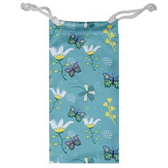 Butterfly Flower Blue Background Jewelry Bag by danenraven