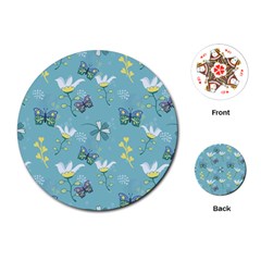 Butterfly Flower Blue Background Playing Cards Single Design (round)