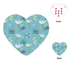 Butterfly Flower Blue Background Playing Cards Single Design (heart)