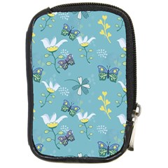 Butterfly Flower Blue Background Compact Camera Leather Case by danenraven