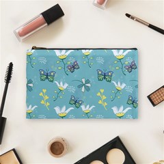 Butterfly Flower Blue Background Cosmetic Bag (medium) by danenraven