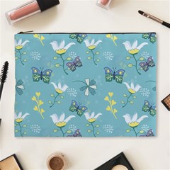 Butterfly Flower Blue Background Cosmetic Bag (xl) by danenraven