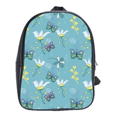 Butterfly Flower Blue Background School Bag (large) by danenraven