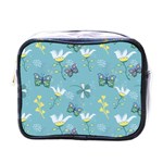 Butterfly Flower Blue Background Mini Toiletries Bag (One Side) Front