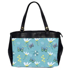 Butterfly Flower Blue Background Oversize Office Handbag (2 Sides) by danenraven