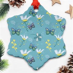 Butterfly Flower Blue Background Ornament (snowflake)