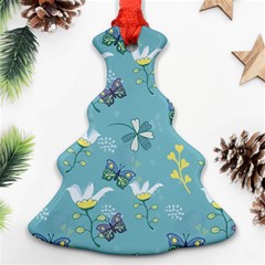 Butterfly Flower Blue Background Ornament (christmas Tree) 