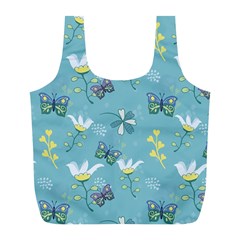 Butterfly Flower Blue Background Full Print Recycle Bag (l) by danenraven