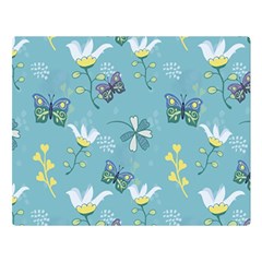 Butterfly Flower Blue Background Two Sides Premium Plush Fleece Blanket (large) by danenraven