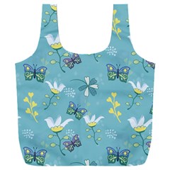 Butterfly Flower Blue Background Full Print Recycle Bag (xxl) by danenraven