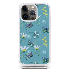 Butterfly Flower Blue Background Iphone 13 Pro Tpu Uv Print Case