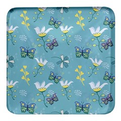 Butterfly Flower Blue Background Square Glass Fridge Magnet (4 Pack) by danenraven