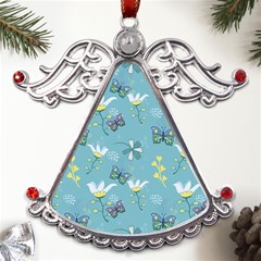 Butterfly Flower Blue Background Metal Angel With Crystal Ornament