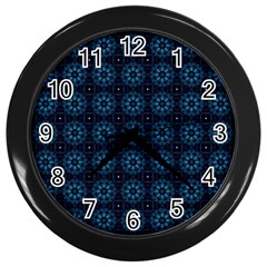 Blue Floral Pattern Geometric Pattern Wall Clock (black) by danenraven