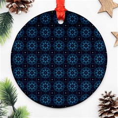 Blue Floral Pattern Geometric Pattern Round Ornament (two Sides)