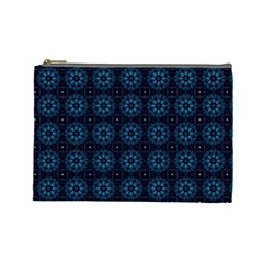 Blue Floral Pattern Geometric Pattern Cosmetic Bag (large) by danenraven