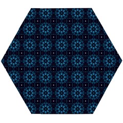 Blue Floral Pattern Geometric Pattern Wooden Puzzle Hexagon by danenraven