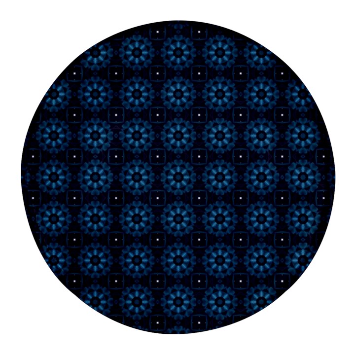 Blue Floral Pattern Geometric Pattern Round Glass Fridge Magnet (4 pack)