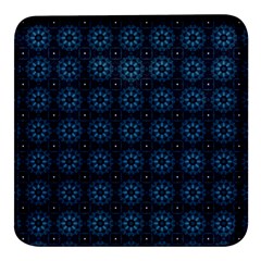 Blue Floral Pattern Geometric Pattern Square Glass Fridge Magnet (4 Pack)