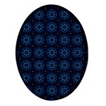 Blue Floral Pattern Geometric Pattern Oval Glass Fridge Magnet (4 pack) Front