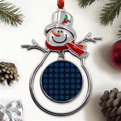 Blue Floral Pattern Geometric Pattern Metal Snowman Ornament