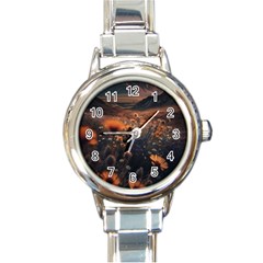 Mountains Flowers Flora Botany Nature Round Italian Charm Watch by danenraven