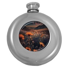 Mountains Flowers Flora Botany Nature Round Hip Flask (5 Oz) by danenraven