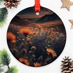 Mountains Flowers Flora Botany Nature Round Ornament (two Sides)