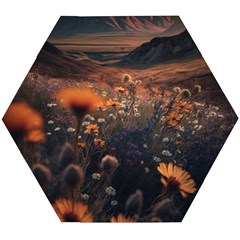 Mountains Flowers Flora Botany Nature Wooden Puzzle Hexagon by danenraven