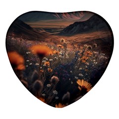 Mountains Flowers Flora Botany Nature Heart Glass Fridge Magnet (4 Pack)