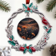 Mountains Flowers Flora Botany Nature Metal X mas Wreath Holly Leaf Ornament