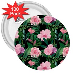 Flower Roses Pattern Floral Nature 3  Buttons (100 Pack)  by danenraven