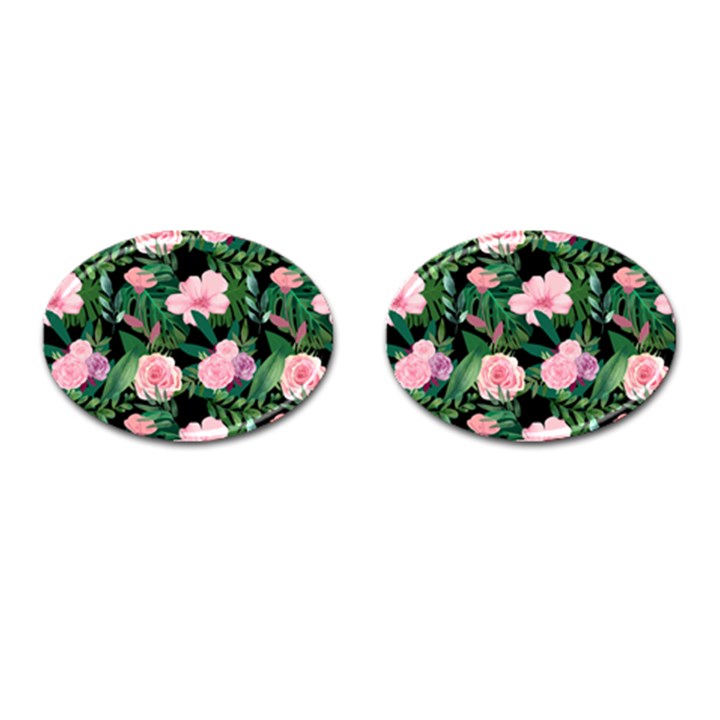 Flower Roses Pattern Floral Nature Cufflinks (Oval)