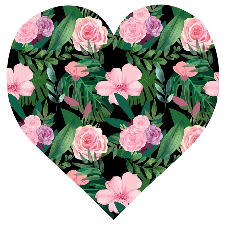 Flower Roses Pattern Floral Nature Wooden Puzzle Heart